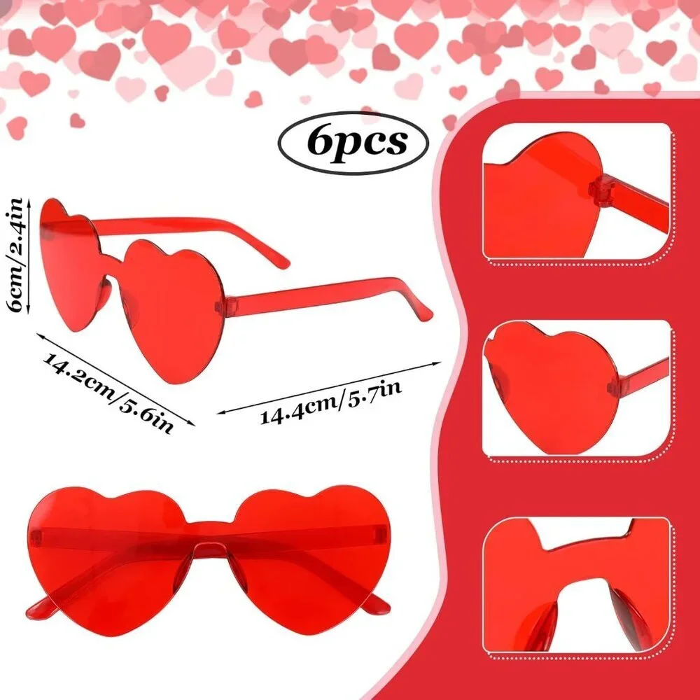 Valentine Party Accessories 6pcs Glitter Red Heart Boppers & Eyeglasses Sets